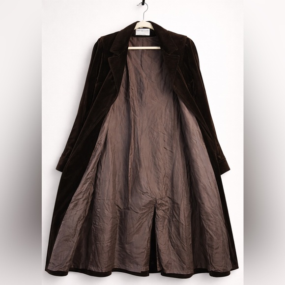 Vintage Nordstrom Velvet Trench Coat Brown Belted Long Jacket Size 10 - Picture 4 of 7